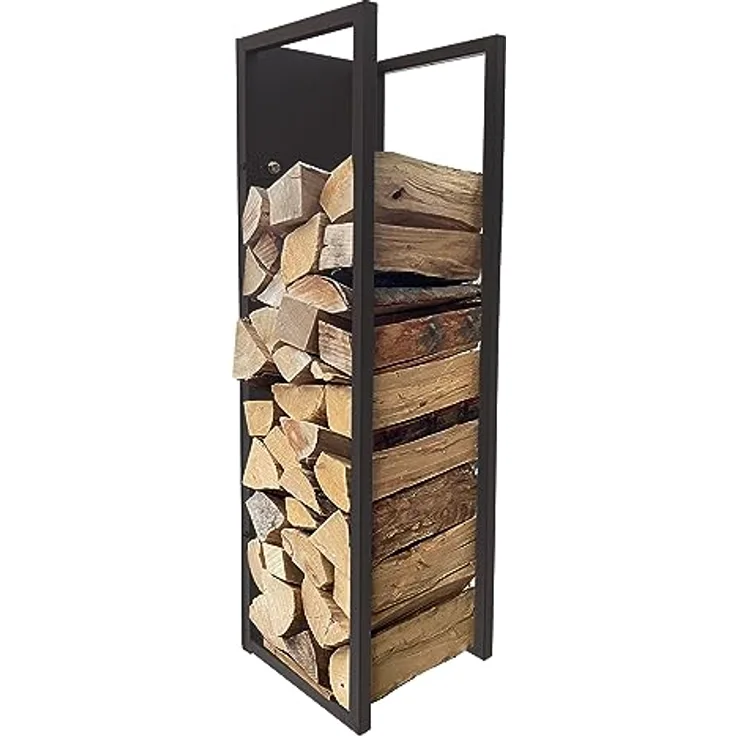 QUICK STAR Kaminholzregal, Metall Wandregal für Holzlager, 25x25x90 cm, schwarz pulverbeschichtet, stabil bis 135kg