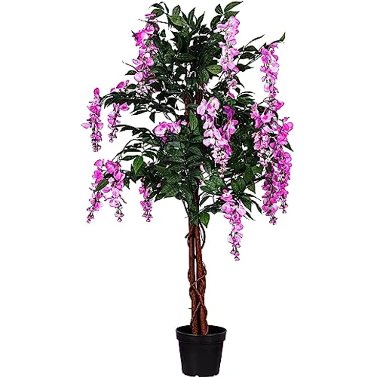PLANTASIA Kunstpflanze Wisteria Baum Pink 120 cm, künstlicher Wisteria mit 756 Blättern und 24 Blütenranken