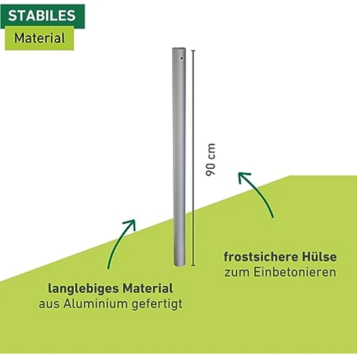 Windhager Bodenhülse Premium, Befestigung des Sonnensegelmastes Premium, Bodenplatte, Pfostenträger, frostsicher, Hülsenlänge 90 cm, 10707 – Bild 3