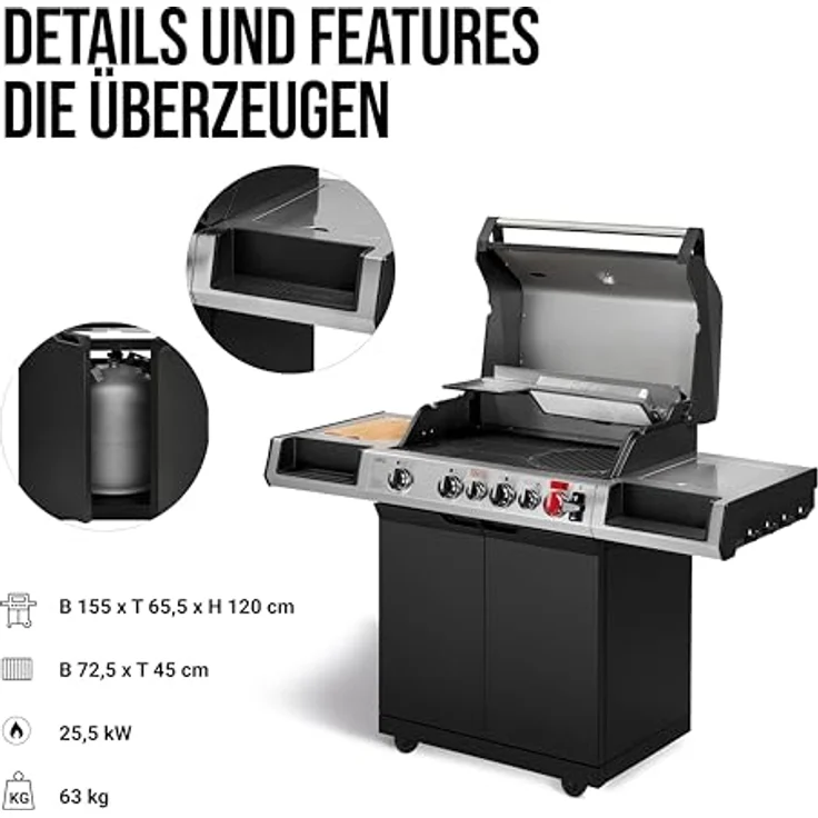 Enders Gasgrill UNIQ 4 IK Cruster mit CRUSTERÂ®- 800 Â°C Backburner, 800°C Hochleistungshitzezone und SWITCH GRID™, schwarz – Bild 7