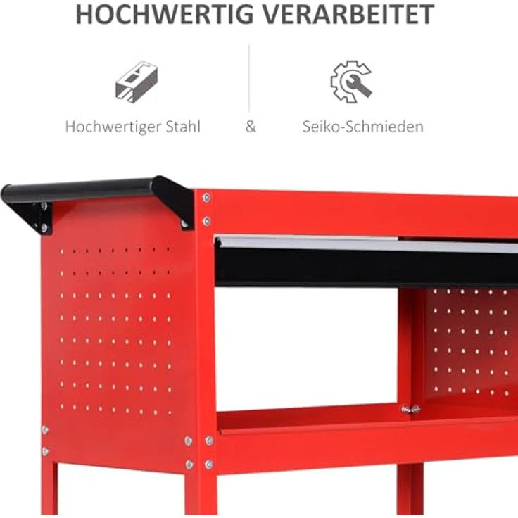 HOMCOM Werkzeugwagen Werkstatt-Rollwagen, 3 Ebenen, max. Traglast 60 kg, schwarz-rot, 82 x 35 x 76 cm – Bild 5