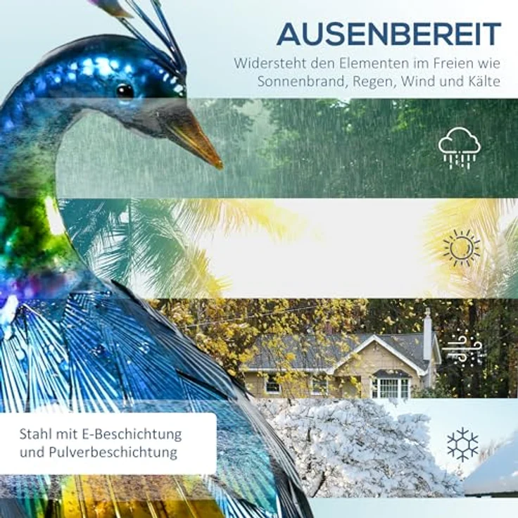 Outsunny Gartenstatue Pfau, 59 cm wetterbeständiges Outdoor-Ornament mit naturgetreuen Details, stabile Skulptur für Balkon und Terrasse – Bild 4