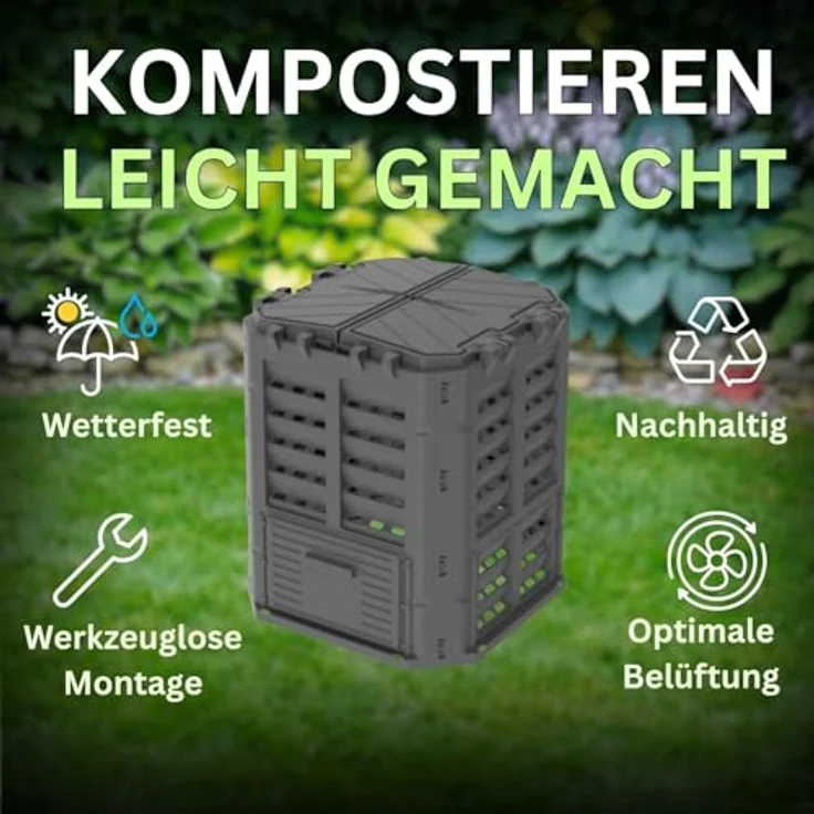 ViD Multi Gartenkomposter 300 Liter, robuster Schnellkomposter mit Belüftungssystem, schwarz, 71x71x79,5 cm – Bild 2