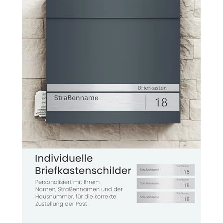SONGMICS Briefkasten GMB090G01, personalisierbar mit Namensschild und Hausnummernschild, anthrazitgrau, Softclose-Deckel, abschließbar, Zeitungsfach, leichte Montage, 10,5 x 37 x 37 cm – Bild 3