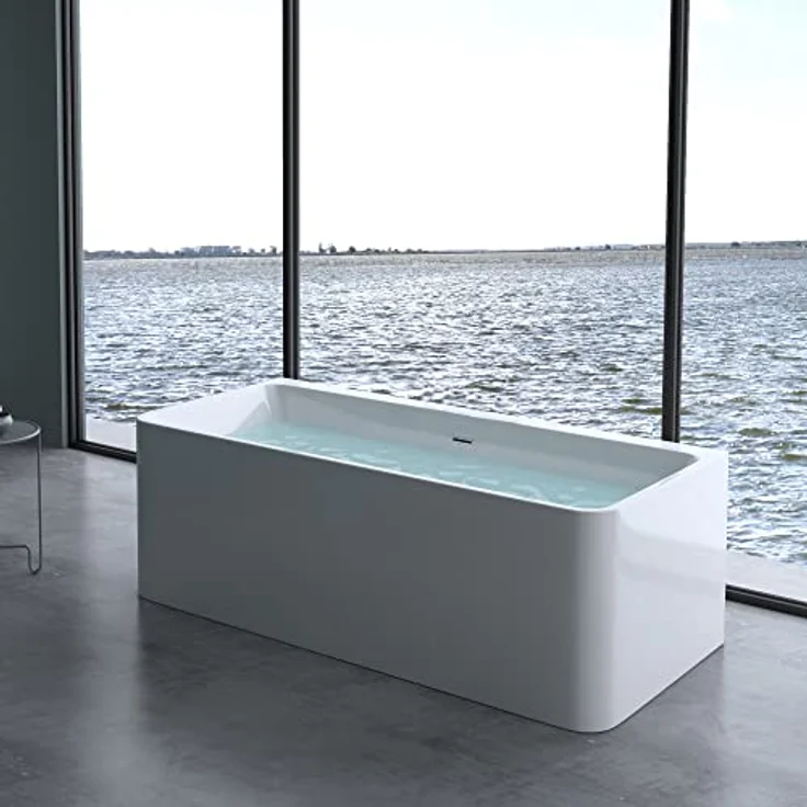 doporro Freistehende Design-Badewanne Vicenza601OA 180x80x57cm in Weiß, Acryl mit Ablaufgarnitur und Überlauf, DIN-Anschlüssen – Bild 2