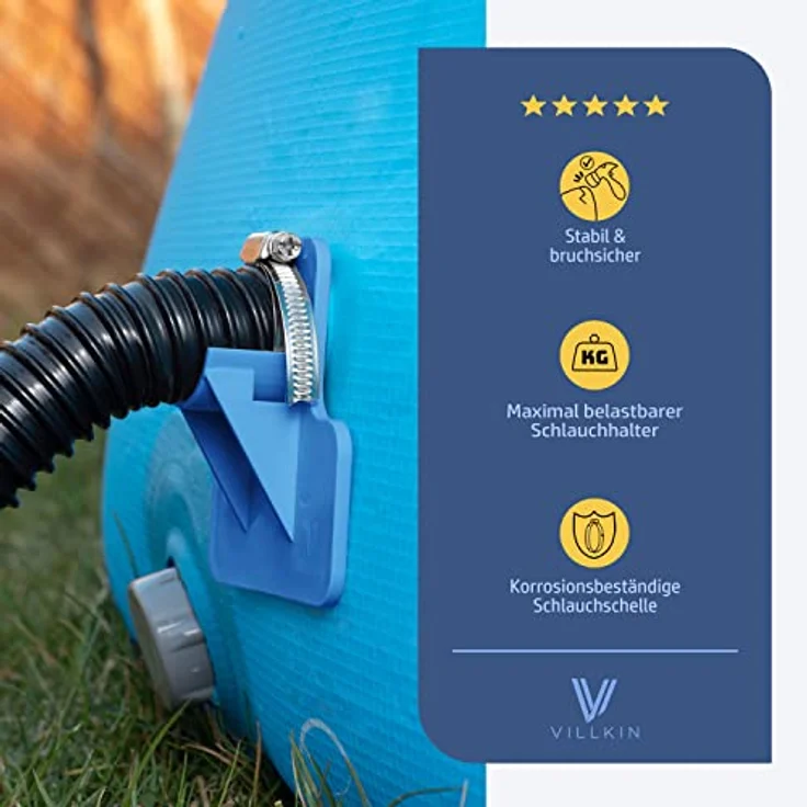 Villkin Poolschlauchhalter 2er-Set, inkl. 2x Schlauchschellen & 2x Kabelbinder, Schutz für Poolschläuche (26-38mm), kompatibel mit Intex & Bestway – Bild 5