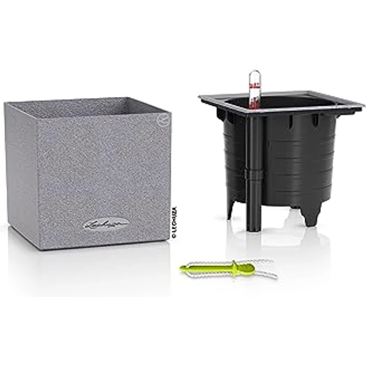 LECHUZA CANTO Stone 14 hochwertiger Kräuterwürfel mit Stick-Bewässerungssystem, steingrau – Bild 3