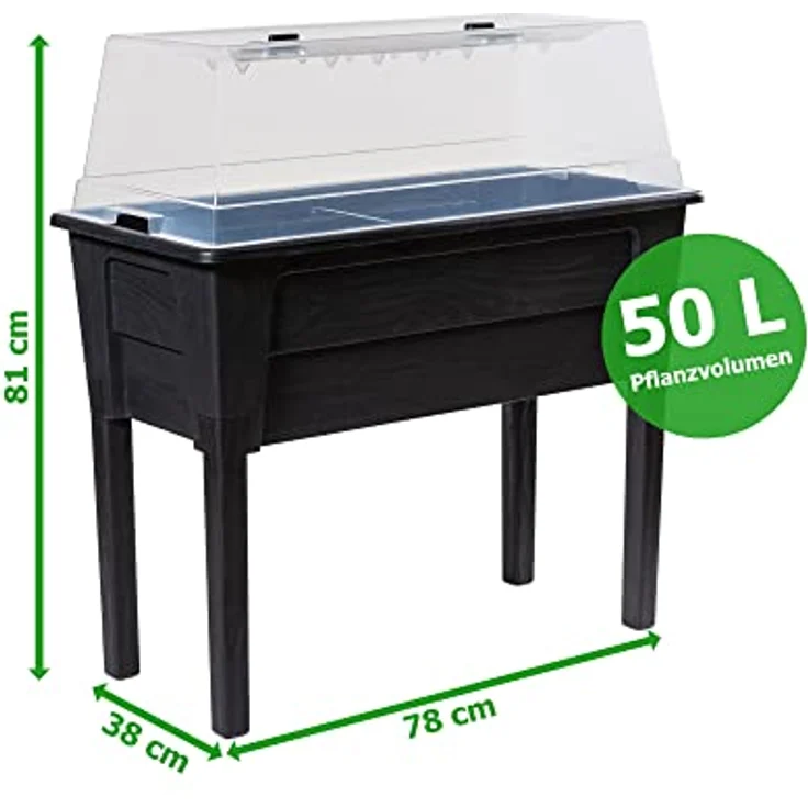 Ondis24 Garten Hochbeet Blumenkübel Victoria für Balkon, Pflanzkasten mit Gewächshaus, Volumen 50 L, Wasserspeicher, Tröpfchenbewässerung, abnehmbare Füße, Outdoor geeignet (Anthrazit) – Bild 3