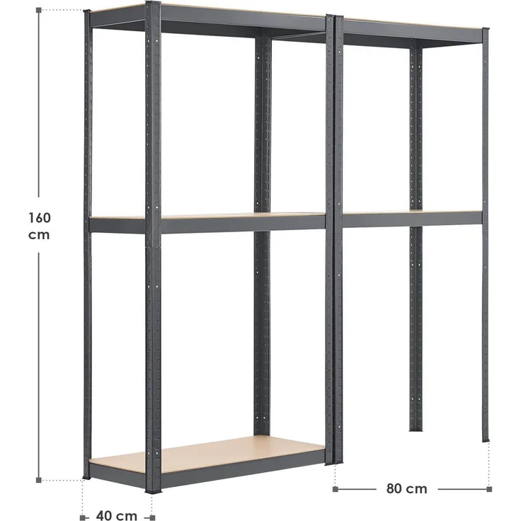 Juskys Lagerregal Easy 2er Set - Schwerlastregal 160x80x40 cm | 8 Böden | 640 kg | Metall verzinkt | Steckregal Kellerregal Metallregal Grau – Bild 10