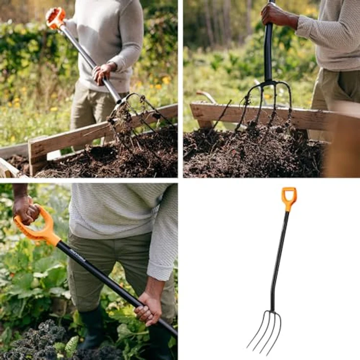 Fiskars Kompostgabel Solid, 4 Zinken aus Qualitätsstahl, 126 cm, ergonomischer Kunststoff-Stiel in Schwarz/Orange, Modell 1070674 – Bild 2