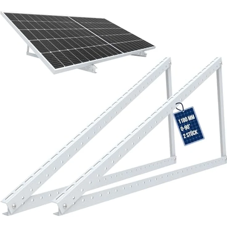 NuaSol Halterung für Solarpanel Aufständerung bis 118 cm Flachdach PV Solarmodul Verstellbar 0-90° Aluminium Set Montagematerial, Silber – Bild 1