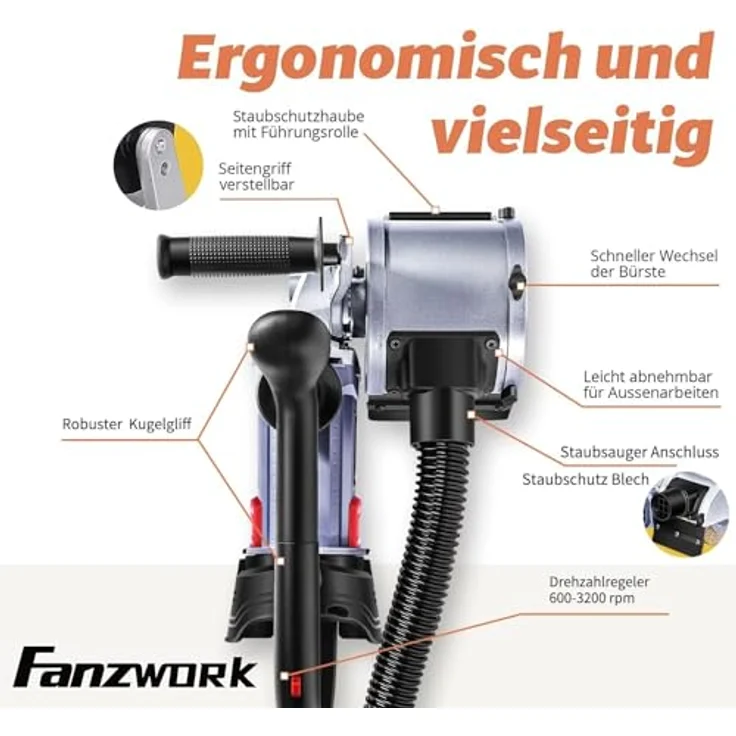 Fanzwork FANZWORK V2 Poliermaschine, 1500W Satiniermaschine mit Staubabsaugung und Zubehör – Bild 5