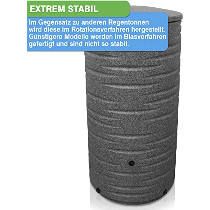 YourCasa Regentonne 290 Liter [Premium] mit Metallgewinde und Deckel - Regenfass Frostsicher aus Kunststoff - Grau – Bild 4