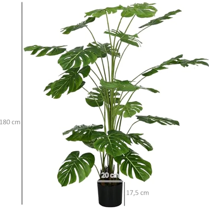 HOMCOM Kunstpflanze Monstera Deliciosa, 180 cm, 24 Zweige, Deko fr Indoor,  Grn: Tests, Infos & Preisvergleich