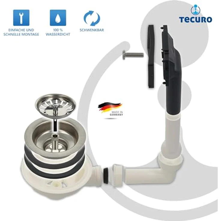 tecuro Spülen-Siebkorbventil Ø 114 mm (3 1/2 Zoll) mit Überlauf 38x64 mm, Edelstahl mit herausnehmbarem Siebeinsatz – Bild 3