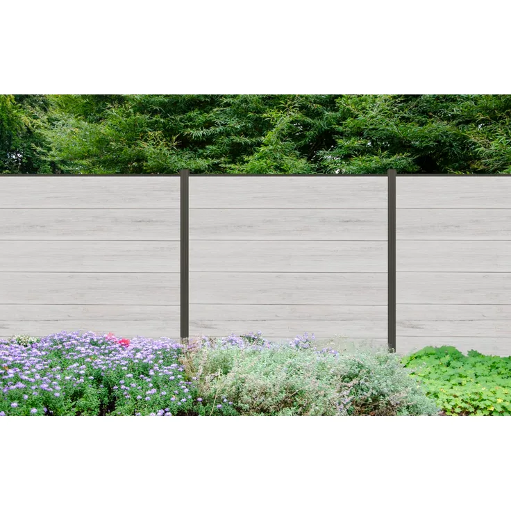 Elephant WPC Sichtschutzzaun Roma Line, 3er Zaunfeld beige mit 4 anthrazit Alu-Pfosten zum Aufschrauben, wetterfest und pflegeleicht