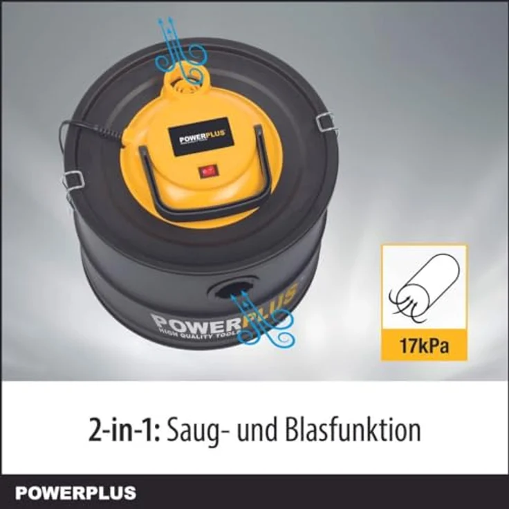 Powerplus Powx3000, 1000W Aschesauger mit 15L Aluminiumbehälter und Hochleistungsfilter, Silber – Bild 9