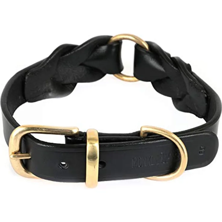 Monkimau Halsband für Hunde aus echt Leder geflochten verstellbar S 31-36 cm