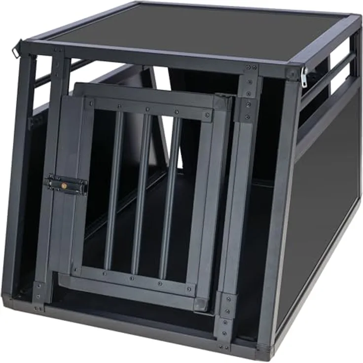 Kerbl Pet Alu-Transportbox Vacation, eintürig, Aluminium-Hundebox mit Antirutsch-Teppich, Graphit, 77x55x50cm, optimale Passform für Kofferraum