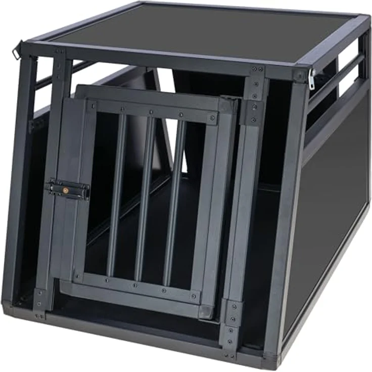 Kerbl Pet Alu-Transportbox Vacation, eintürig, Aluminium-Hundebox mit Antirutsch-Teppich, Graphit, 77x55x50cm, optimale Passform für Kofferraum – Bild 1