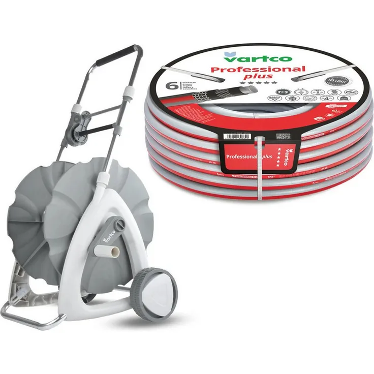 Vartco Schlauchwagen Professional Plus 1/2'' 30 m mit TFS-System, UV-beständig und algenbeständig, stabiler Rollwagen