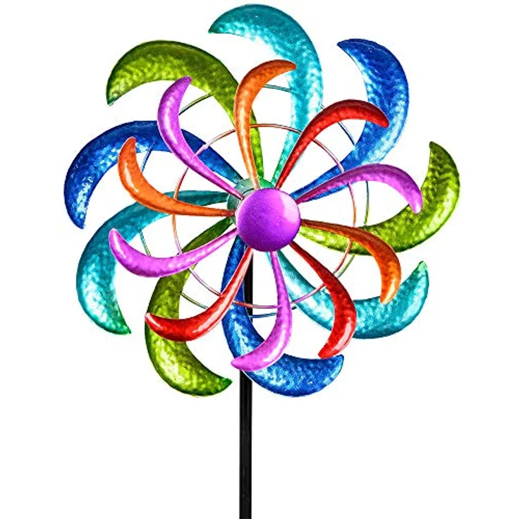 Buntes Windrad Blume für den Garten aus Metall Windspiel Windmühle 124 cm – Bild 2