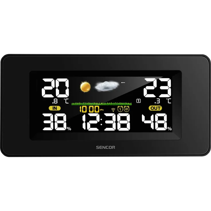 Sencor Wetterstation SWS 5270, Wettervorhersage mit Farb-LCD-Display, Schwarz, Dualer Wecker und Frostwarnung