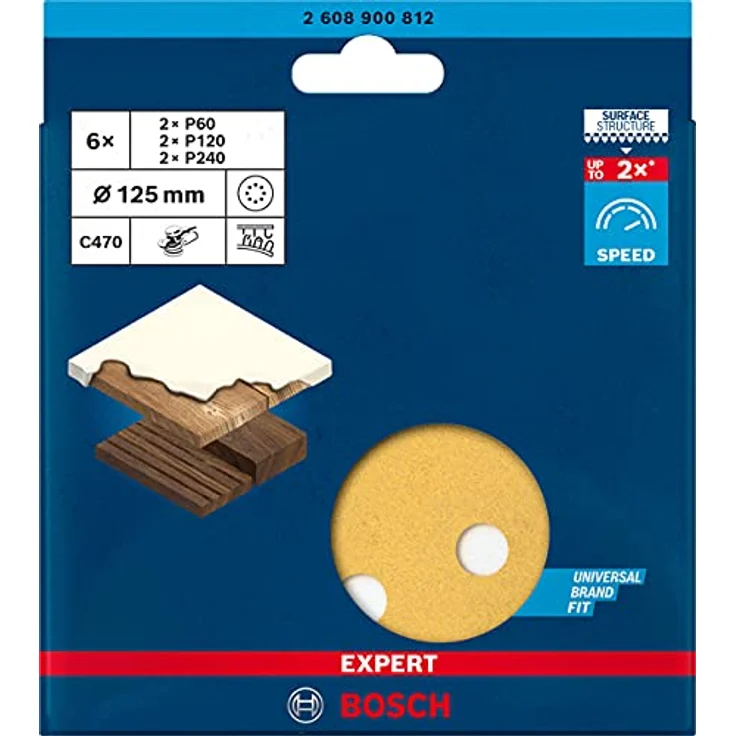 Expert C470 Schleifpapier-Set für Exzenterschleifer, 125 mm, 8 Löcher, G 60-120-240, 6-tlg. – Bild 2