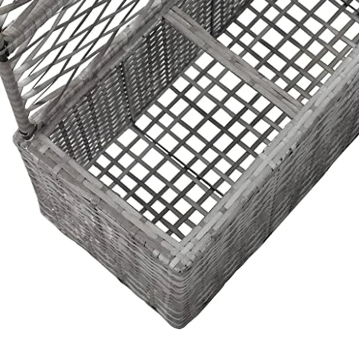 vidaXL Hochbeet mit Rankgitter 3 Töpfe 83×30×130cm Poly Rattan Grau – Bild 6