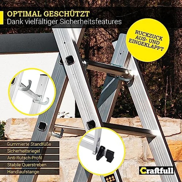Craftfull Leitergerüst CF-103A Mehrzweckleiter Alu Leiter Gerüst Arbeitsbühne (1.68 Meter 6 Sprossen) – Bild 7
