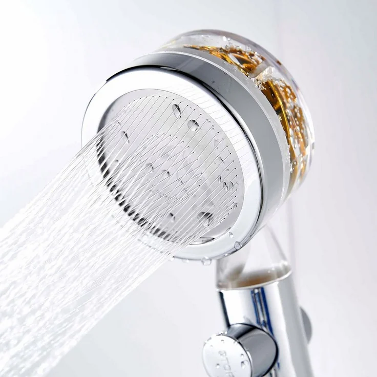 HAC24 Handbrause Duschkopf Chrom Ø 8 cm Ionen Wasserfilter, für gereinigtes & weicheres Wasser, mit wechselbarem Filter