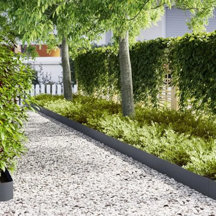vidaXL Rechteckiger Gartenrand in Anthrazit | Robuste Außenbarrieren aus synthetischem Kunststoff mit matten Rändern und einfacher Installation | Ideal für Moderne Landschaftsprojekte – Bild 2