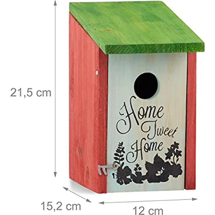 Relaxdays Nistkasten, Kleinvögel, Aufschrift Home sweet Home, Holz, hängend, Deko, HBT: 21,5 x 12 x 15,2 cm, rotgrün – Bild 4