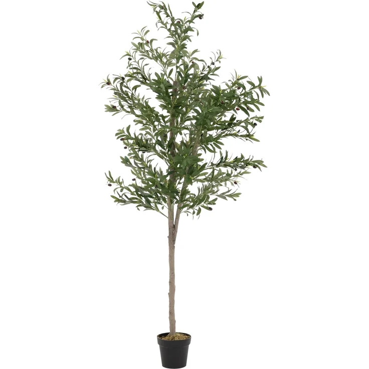 ML-Design Künstlicher Olivenbaum 210 cm, mediterraner Kunstbaum mit Naturholzstamm und realistischen Stoffblättern