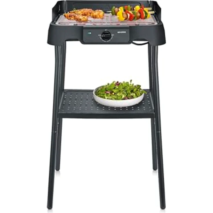 Severin PG8594, Standgrill mit Edelstahl-Grillrost 38x22cm, 2000W, stufenlos einstellbare Temperatur von 35-200°C, inklusive Ablagerost und Wasserauffangschale – Bild 2