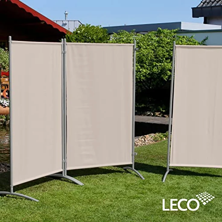 Leco Paravent, Trennwand und Sichtschutz für Balkon und Garten, 3-teilig weiß – Bild 2