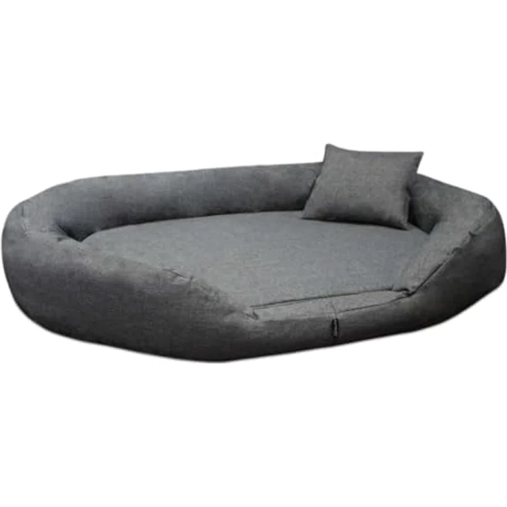 tierlando® Orthopädisches Hundebett Sammy – Robustes Polyester, Größe L–XXXXL, waschbares Hundesofa für große Hunde (XXL 140 cm, Leinenlook Dunkelgrau) – Bild 2