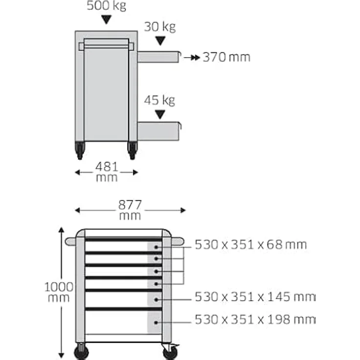 Stahlwille Premium-Werkzeugsortiment 93/157QR, Werkzeugwagen + Montagewagen mit 6 Schubladen, Zentralverriegelung, automatischem Schubladeneinzug und ölbeständigen Leichtlaufrädern – Bild 3