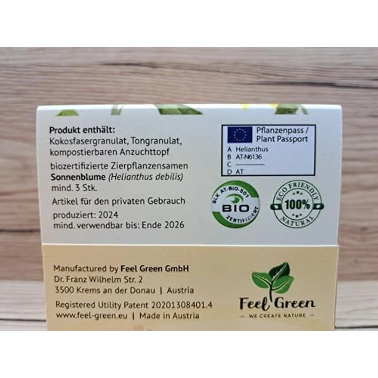 Feel Green Ecocube Sonnenblume 296268, Bio-Zertifiziertes Anzuchtset mit 100% Eco Friendly Materialien, Pflanzen im Holzwürfel, Made in Austria – Bild 2