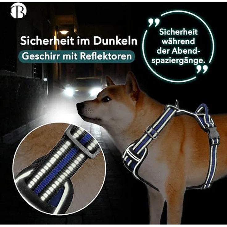 bluzelle Hundegeschirr für große Hunde, XL, Blau, Reflektierendes Brustgeschirr mit Griff & Tasche für GPS Tracker, Anti-Zug Design, Atmungsaktiv & Langlebig – Bild 4