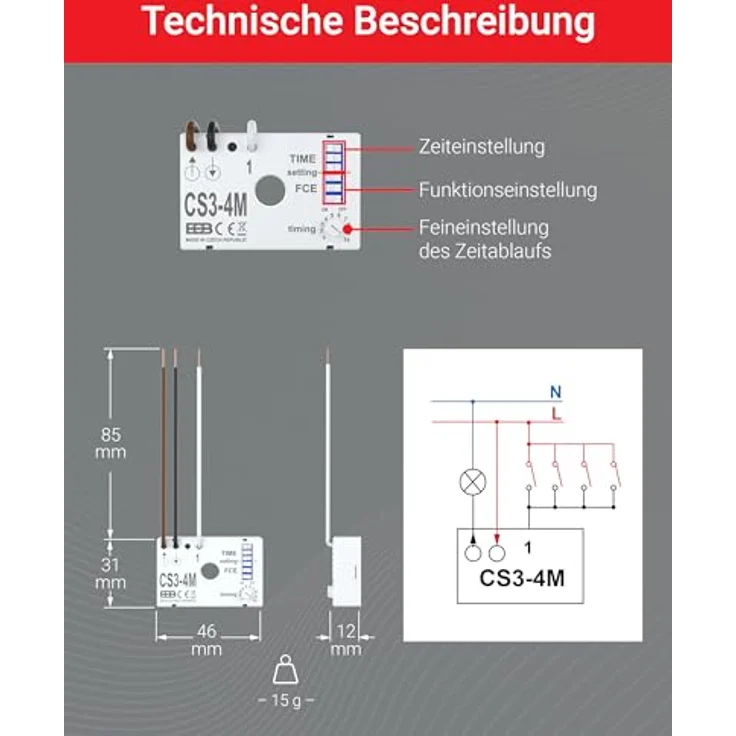Elektrobock CS3-4M, Multifunktions Zeitschaltuhr mit 8 Schaltfunktionen, Unterputz, Verzögerungs- und Impuls-Relais – Bild 5