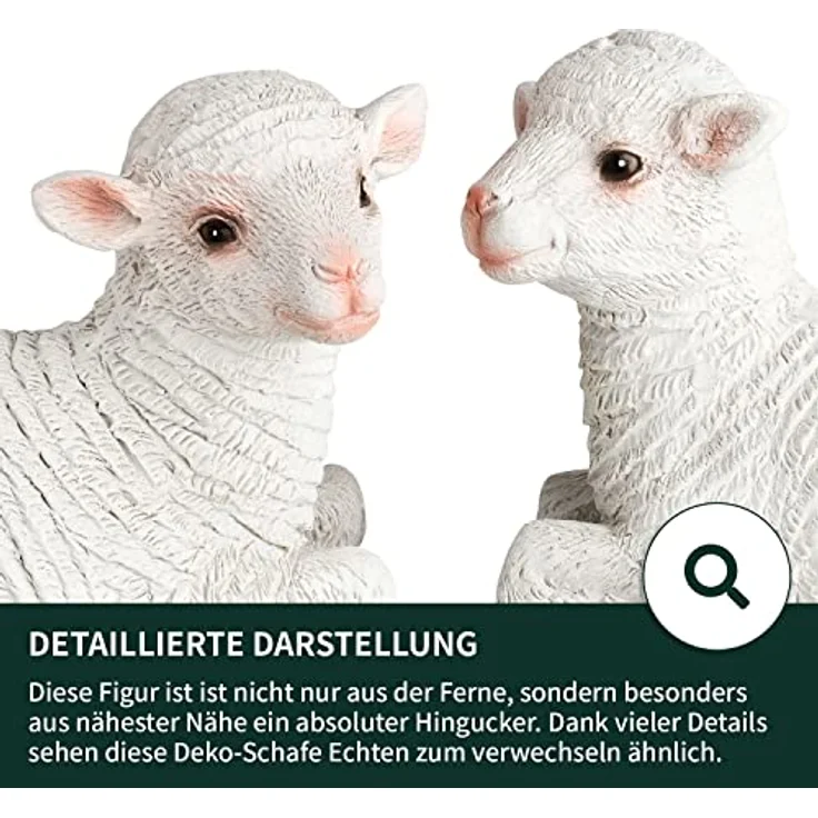 VERDOBA Deko Schafe Zwei Lämmer, handbemalte Osterdeko wetterfest aus Kunstharz, naturgetreue Schaf Figur für Garten, ca. 12 x 6 x 10 cm – Bild 3
