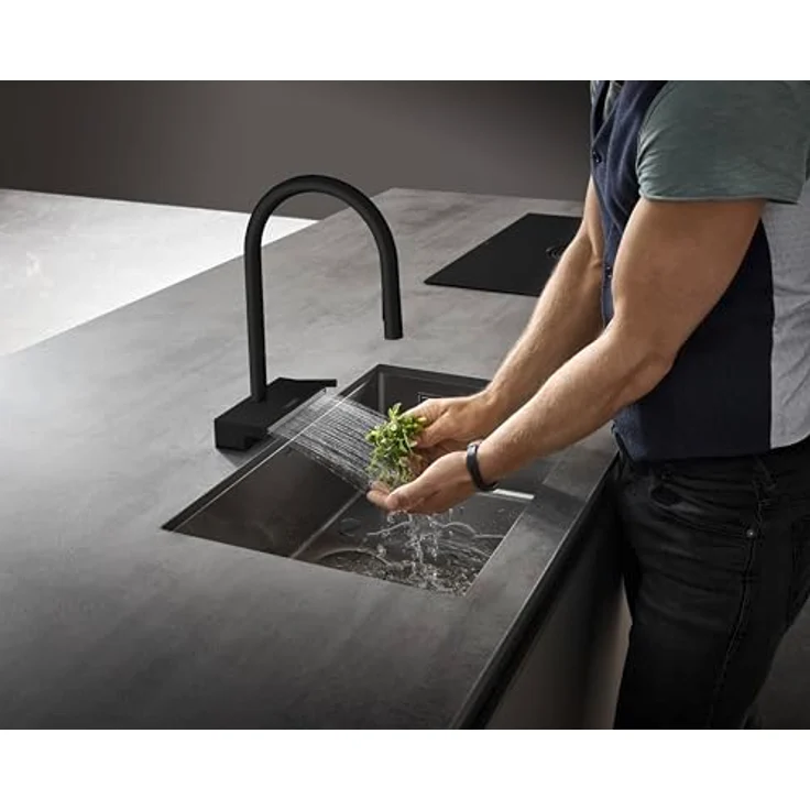 hansgrohe Küchenarmatur Aquno Select M81, Einhebel-Küchenmischer mit Ausziehbrause, Mattschwarz, 3-strufiger Schwenkbereich, 50 cm Auszugslänge – Bild 5