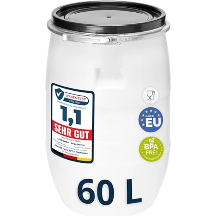 Garronda 60 Liter Weithalsfass aus HDPE, Regenfass für Garten und Lebensmittel, weiß, GD-0078 – Bild 1