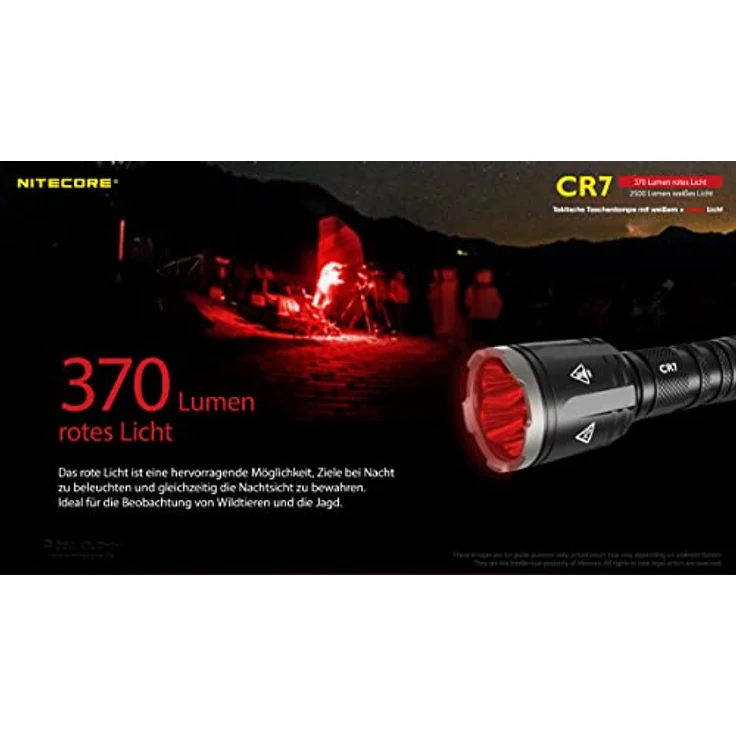 Nitecore Chameleon CR7 Jagdlampe, 2500 Lumen Weißlicht, 540 Lumen Rotlicht, LED Taschenlampe, 280 m Leuchtweite, schwarz – Bild 3
