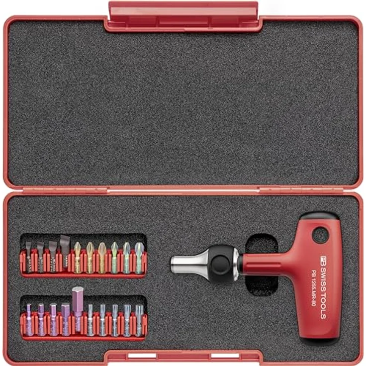 PB Swiss Tools Quergriff Ratschenschraubendreher mit 20 Bits PB 1255.MR-80 | 100% Swiss Made | T-Griff Schraubendreher mit magnetischer Bitaufnahme, 80mm Klinge, 615g - Industrie und Handwerk – Bild 1