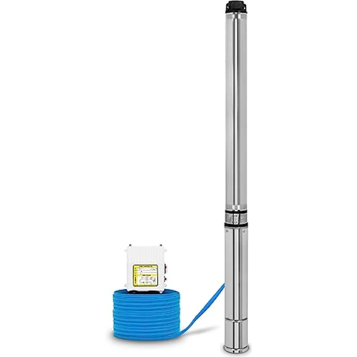 EBERTH 4" Tiefbrunnenpumpe, rostfreier Edelstahl, elektrisch 2200W, Förderhöhe max. 112m, mit Schmutzsieb, Stromkabel 20m – Bild 1