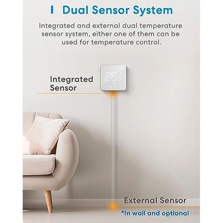 Meross Smart Elektrische Thermostat, WLAN Raumthermostat für Fußbodenheizung, kompatibel mit HomeKit, Alexa und Google, LED Touchscreen, Temperaturgenauigkeit 0.5℃, weiß – Bild 4
