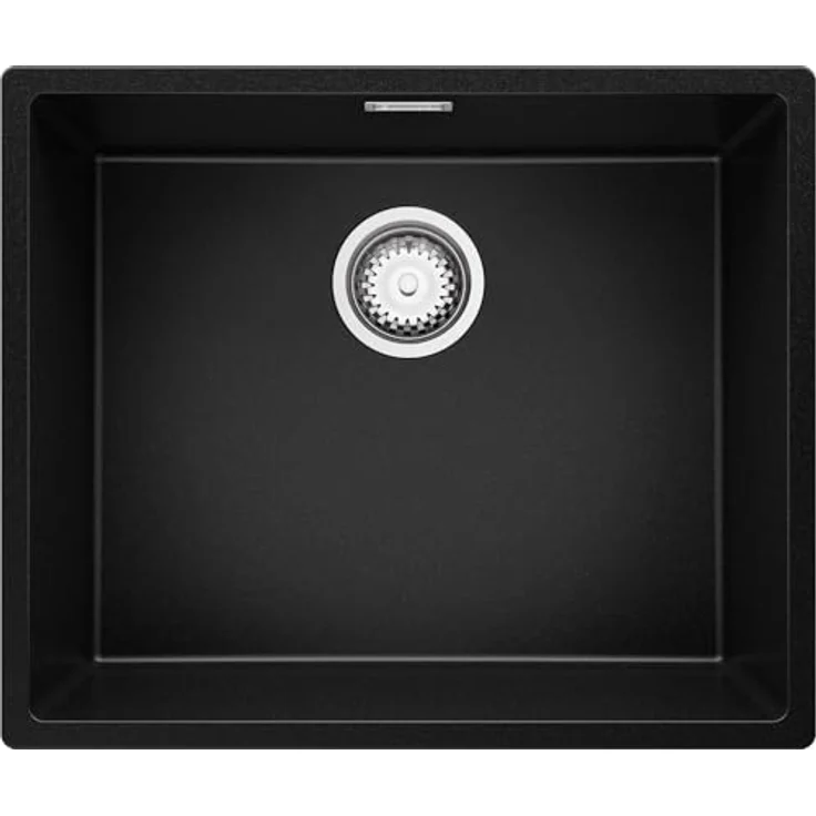 Primagran Spülbecken Schwarz 56x47cm, Granitspüle 1 Becken, hitze- und schlagresistent - London Slim, inkl. Ablauf-Set – Bild 1