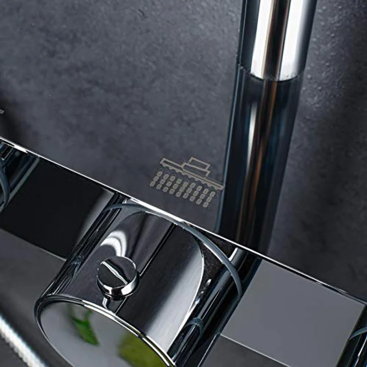 Schulte Duschsystem mit Sicherheits-Thermostat, Kopfbrause rund, Chrom, Duschmaster Rain Modern mit Regendusche und Ablage, EP969280 02 – Bild 5